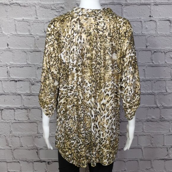 Emily Daniels Womens 1X Roll Sleeve Button-Up Animal Print Blouse - Picture 8 of 13